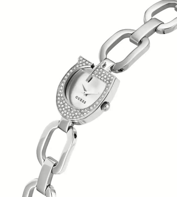 montre-bijou-guess-gw0683l1-bracelet-chaine-argent.png Montre Femme GUESS GW0683L1 : L'Originalité du Boîtier en "G" Argenté