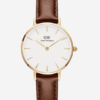 Daniel Wellington Petite St Mawes 28mm Or Rose – Cuir Marron Blanc Femme