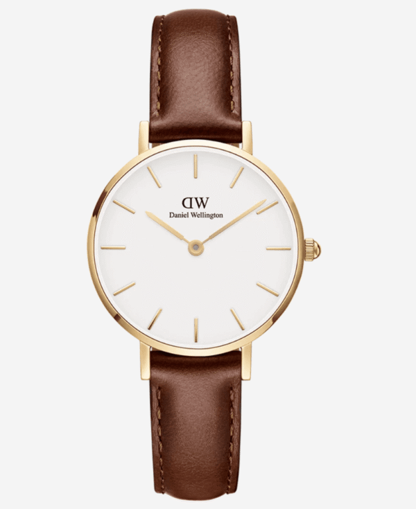 Daniel Wellington Petite St Mawes 28mm Or Rose – Cuir Marron Blanc Femme