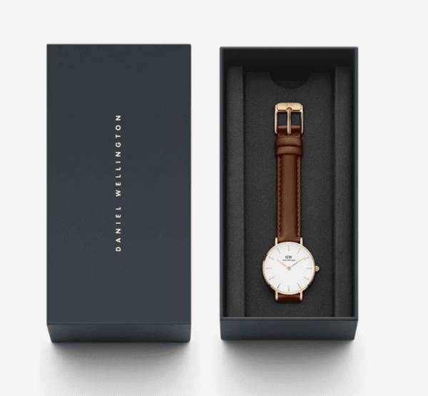 Daniel Wellington Petite St Mawes 28mm Or Rose – Cuir Marron Blanc Femme