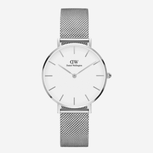 Daniel Wellington Petite 28mm Argent – Mesh Blanc Femme Minimaliste