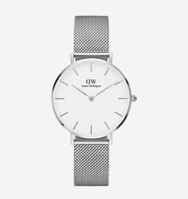 Daniel Wellington Petite 28mm Argent – Mesh Blanc Femme Minimaliste