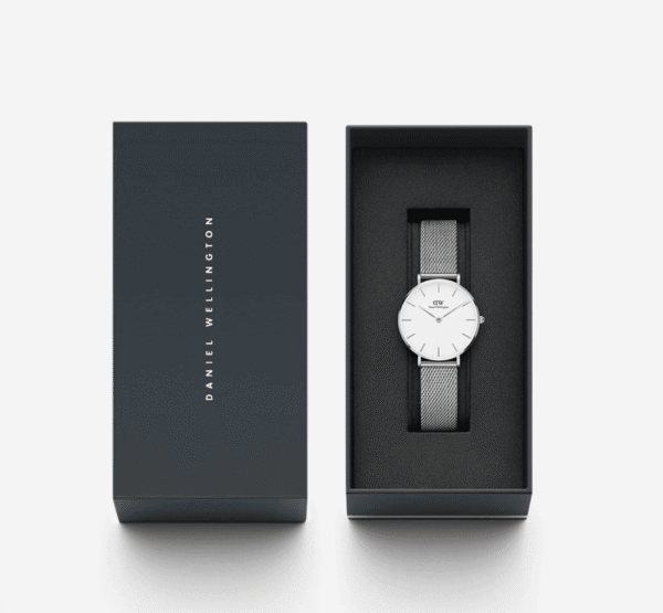 Daniel Wellington Petite 28mm Argent – Mesh Blanc Femme Minimaliste