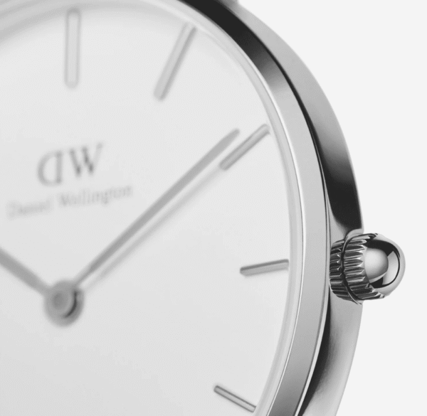 Daniel Wellington Petite 28mm Argent – Mesh Blanc Femme Minimaliste