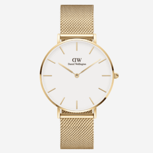 Daniel Wellington Petite Evergold 28mm Or – Mesh Blanc Femme Minimaliste