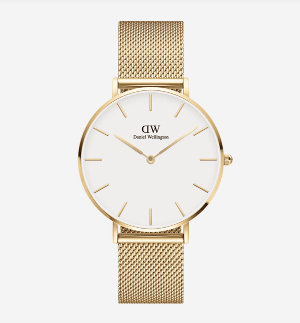 montre-daniel-wellington-femme-mesh-or-28mm-cadran-blanc-minimaliste.png Daniel Wellington Petite Evergold 28mm Or – Mesh Blanc Femme Minimaliste