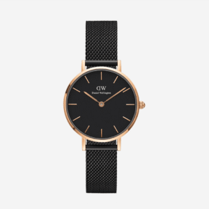 Daniel Wellington Classic Petite 28mm Noir – Mesh Noir Cadran Noir Femme