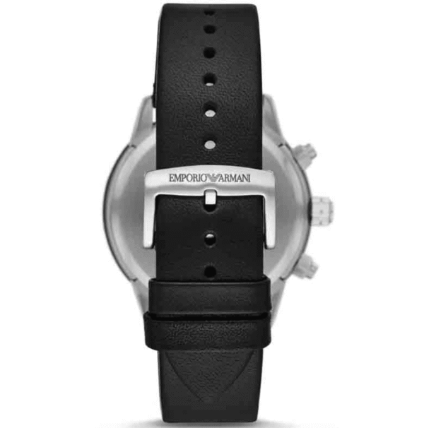 montre-emporio-armani-ar11243-dos-boucle-ardillon.png Montre Emporio Armani Mario AR11243 Homme — Chronographe Noir Cuir