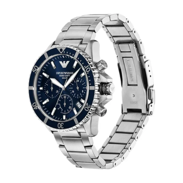 Montre Homme Emporio Armani AR11681 World Explorer Chronographe Solaire 43,5 mm Cadran Bleu Soleillé & Bracelet Acier