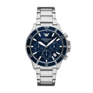 Montre Homme Emporio Armani AR11681 World Explorer Chronographe Solaire 43,5 mm Cadran Bleu Soleillé & Bracelet Acier