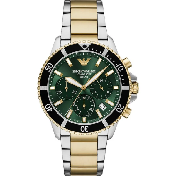 montre-emporio-armani-ar11695-homme-cadran-vert-acier-bicolore-maroc-1.webp Montre Emporio Armani AR11695 World Explorer Chronographe Solaire Homme – Cadran Vert Émeraude