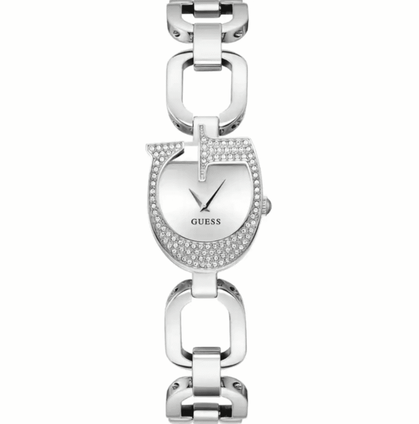 montre-femme-guess-gw0683l1-boitier-forme-g-argent.png Montre Femme GUESS GW0683L1 : L'Originalité du Boîtier en "G" Argenté