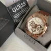 Montre Guess GW0262G3 Homme — Boîtier Acier 44 mm, Cadran Blanc Cassé & Bracelet Cuir Marron
