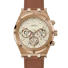 Montre Guess GW0262G3 Homme — Boîtier Acier 44 mm, Cadran Blanc Cassé & Bracelet Cuir Marron