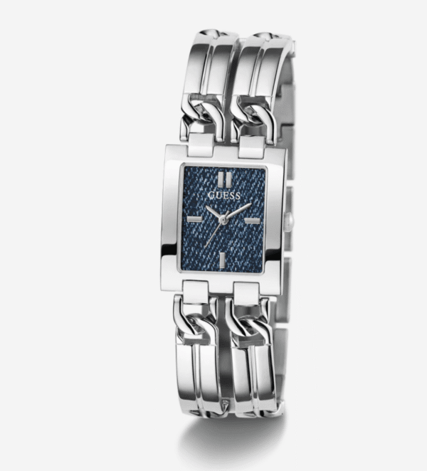 montre-guess-gw0807l1-maroc-casablanca.png Montre Femme GUESS GW0807L1 : Boîtier Rectangulaire Argenté et Cadran Denim Bleu