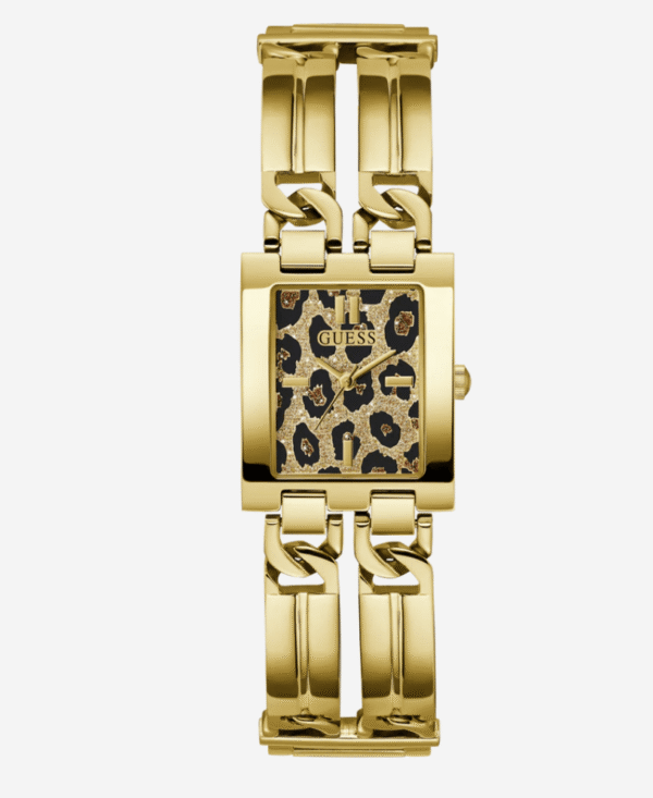 Montre Femme GUESS GW0807L2 : Boîtier Rectangulaire Doré et Cadran Léopard