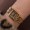 Montre Femme GUESS GW0807L2 : Boîtier Rectangulaire Doré et Cadran Léopard