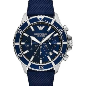 Montre Homme Emporio Armani AR11588 – Chronographe Cadran Bleu, Bracelet Nylon Tressé Bleu
