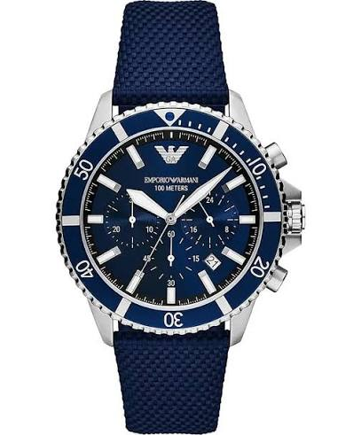 Montre Homme Emporio Armani AR11588 – Chronographe Cadran Bleu, Bracelet Nylon Tressé Bleu