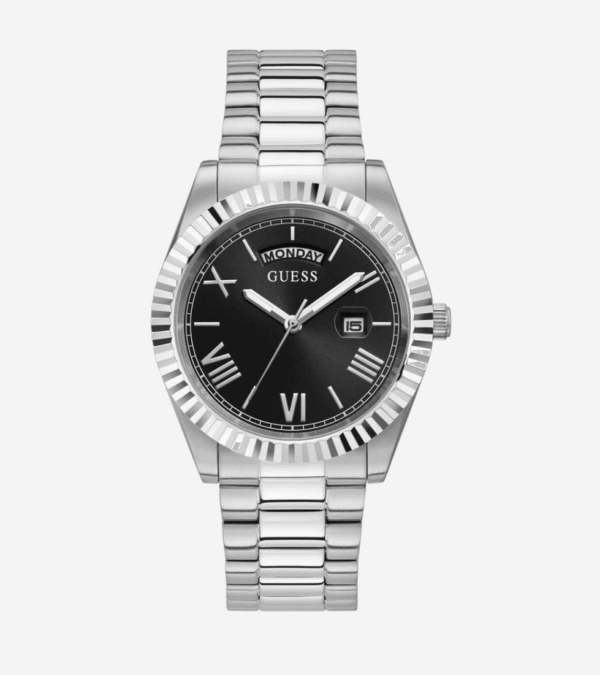 montre-homme-guess-gw0265g1-face.png Montre Homme Guess Day/Date Watch GW0265G1 — Argenté Cadran Noir