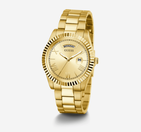 montre-homme-guess-gw0265g2-face-large.png Montre Homme Guess Day/Date Watch GW0265G2 — Doré Cadran Champagne