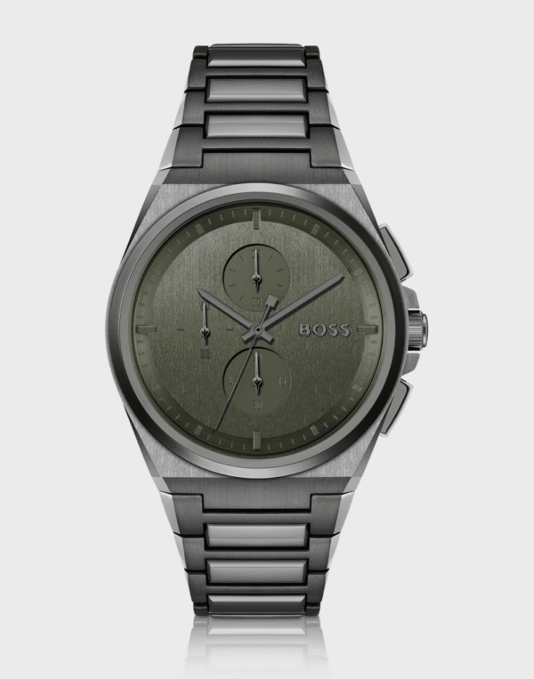 montre-homme-hugo-boss-1514045-steer-gris-vert-olive.png Montre Homme Hugo Boss Steer 1514045 : Chrono Gris Gunmetal & Vert Olive