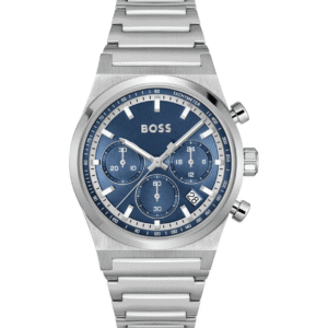 montre-hugo-boss-1514250-bleu-face.png Montre Chronographe Hugo Boss 1514250 en Acier Argenté et Cadran Bleu