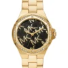 Montre Michael Kors Lennox MK7404 Femme 37mm — Cadran Noir & Bracelet Acier Doré