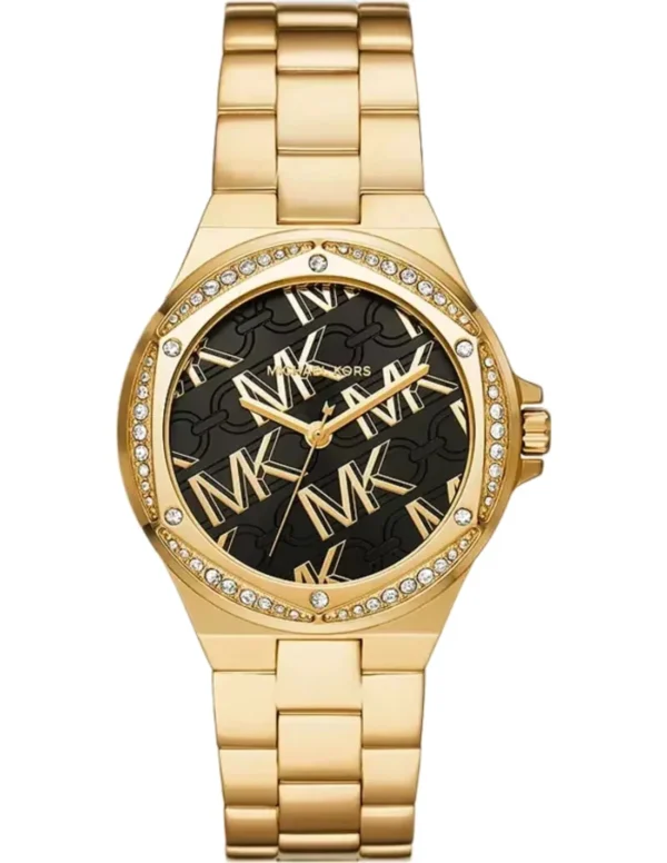 Montre Michael Kors Lennox MK7404 Femme 37mm — Cadran Noir & Bracelet Acier Doré