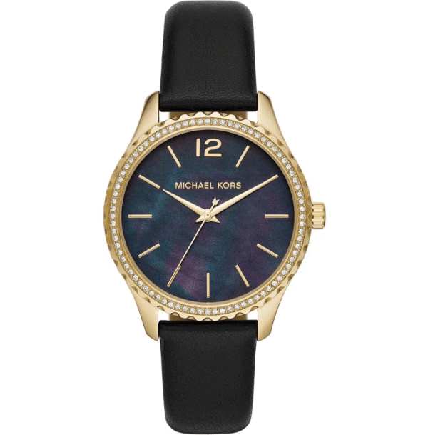 Michael Kors Layton MK2911 – Or Cristaux Cadran Nacré Noir Cuir (MK2911)