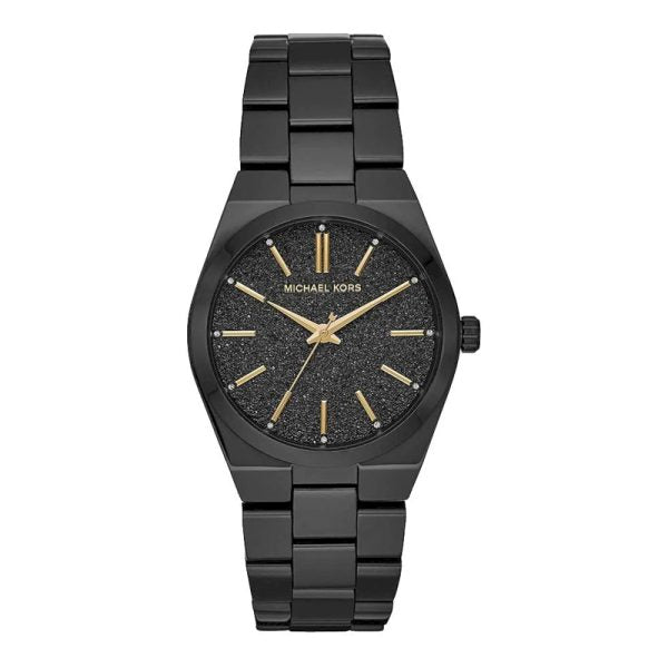 montre-michael-kors-mk6625-femme-cadran-noir-acier-noir-face.webp Montre Femme Michael Kors MK6625 Channing Acier Noir Cadran Pailleté