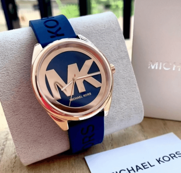 Michael Kors Janelle MK7140 – Or Rose Bracelet Silicone Bleu (MK7140)