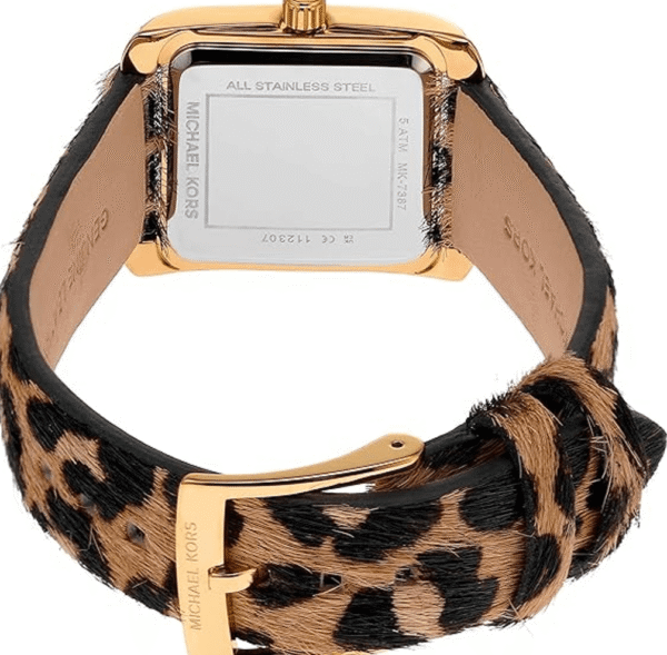 montre-michael-kors-mk7387-fermoir-ardillon-dore-leopard.png Montre Michael Kors Emery MK7387 Femme — Dorée Cadran Noir Bracelet Léopard