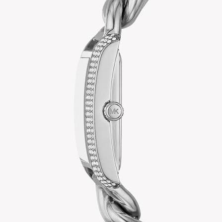 Montre Michael Kors Mini Emery MK7438 Femme – Boîtier Rectangulaire Serti de Cristaux & Bracelet Gourmette Acier Argenté