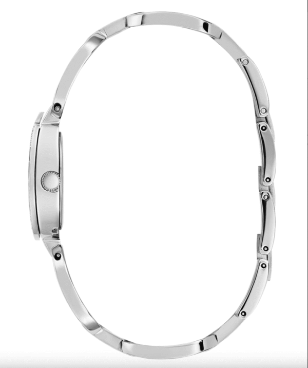 profil-fin-montre-guess-gw0683l1-acier.png Montre Femme GUESS GW0683L1 : L'Originalité du Boîtier en "G" Argenté