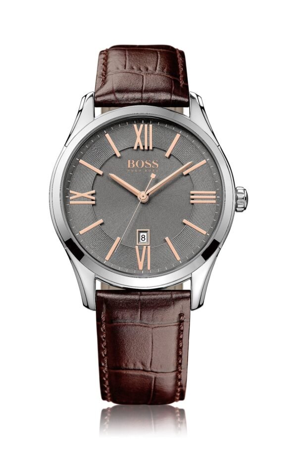 Montre Homme Hugo Boss 1513041 Ambassador – Cadran Gris & Bracelet Cuir Croco 43 mm