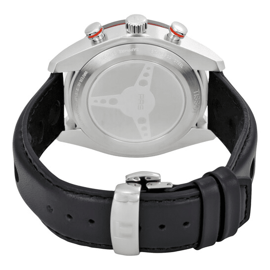 tissot-prs516-t1004171605100-fond-boitier-fermoir-papillon-1.webp Tissot PRS 516 Chronographe T1004171605100 – Montre homme Swiss Made 42 mm cuir noir